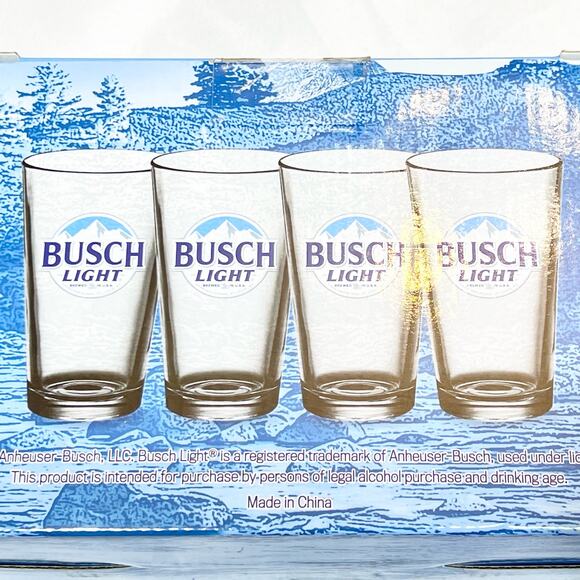 Bush Light Beer 16 oz. Pint Glass Set of Four (4) Glasses New in Gift Box Set - Picture 3 of 3